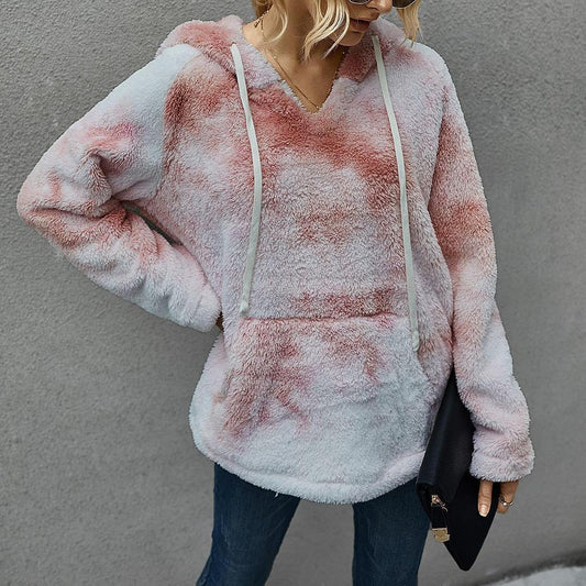 Thickened tie-dye hooded warm jacket