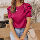 Ruched Puff Short Sleeve Satin Blouse