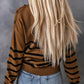 Striped Turtleneck Long Sleeve Sweater with Buttons
