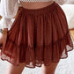 Rust Red Dot Print Elastic Waist Chiffon Mini Skirt