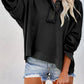 Casual Button Solid Patchwork Trim Hoodie