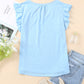 Sky Blue Casual Solid V Neck Butterfly Sleeve Tee