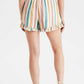 Multicolor Striped Ruffle Hem Drawstring Shorts