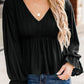 Pleated Ruffled V Neck Babydoll Top