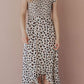 White Leopard Smocked High Low Midi Dress