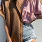 Multicolor Satin Color Block Short Sleeve Shirt