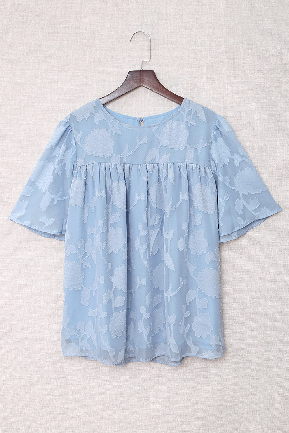 Floral Textured Ruffled Half Sleeve Babydoll Top