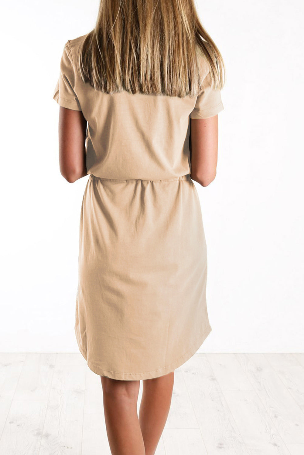 Pocketed Drawstring Waist Mini Dress