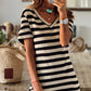 Black Stripe Print V Neck Maxi Dress with Side Splits