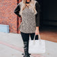 Leopard Choker Crisscross Contrast 3/4 Sleeve Leopard Print Top