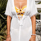 White Deep V Neck Pom Pom Beach Tunic