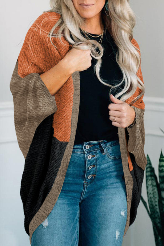 Orange Neutral Colorblock Drapey Cardigan