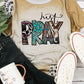 Khaki Just Pray Weatern Fashion Leopard Bleached Tee