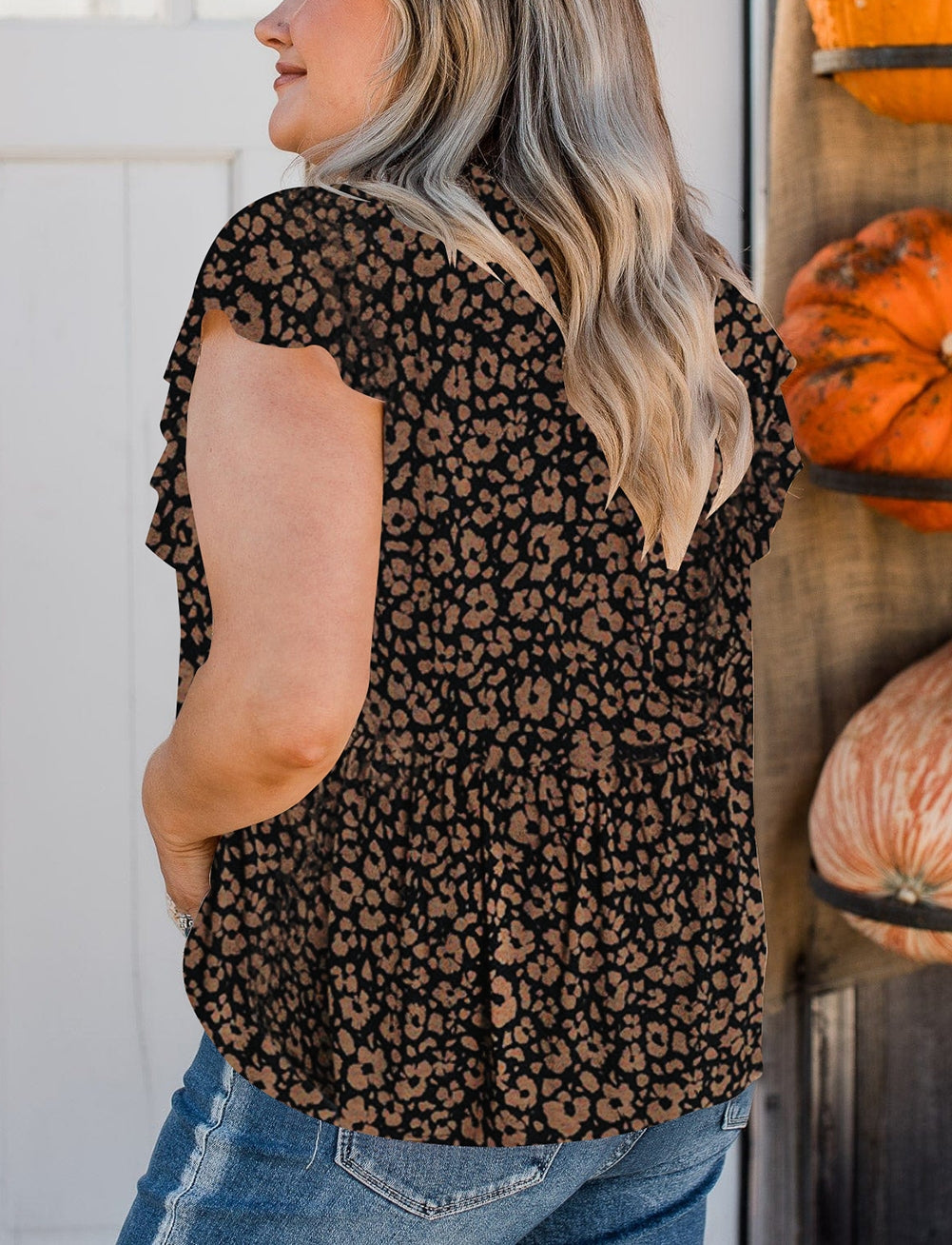 Black Plus Size Smocked Floral Blouse