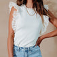 Lace Flutter Sleeve Ruffled Ribbed Blouse