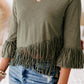 Green Cross-over Fringe Crop Top