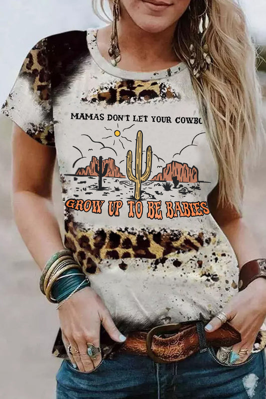 Western Leopard Cactus Slogan Print Graphic T Shirt