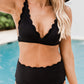 Black Scalloped Trim Ribbed 2pcs Bikini Swimsuit
