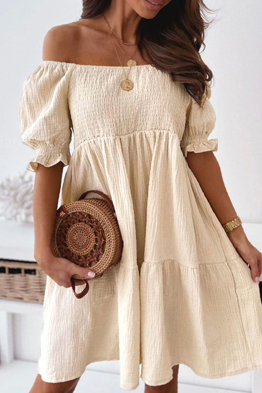 Apricot Crinkle Texture Off the Shoulder Princess Dress