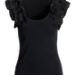 Black Ruffle Short Sleeves Round Neck Top