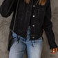 Black Frayed Trim Button Down Denim Jacket