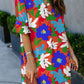 Split V Collar Ruffle Sleeve Floral Shift Dress