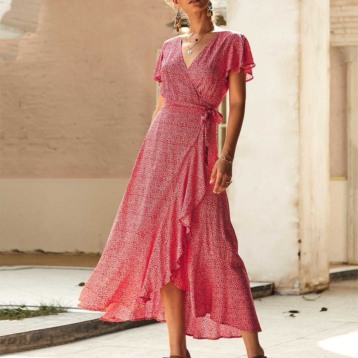 Summer V-neck ladies casual resort dress