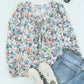 Green Floral Print Lace Up Blouse