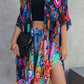 Floral Print Half Sleeve Open Front Kimono