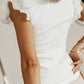 White Lace Splice Ruffle Eyelet Flutter Sleeve Top