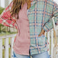 Plaid Contrast Color Block Shirt with Slits