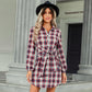 Single breasted fashionable plaid lace waist dress