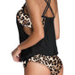 Leopard Grey Layered-Style Striped Tankini with Triangular Briefs