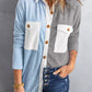 Colorblock Fleece Pockets Buttoned Shirt