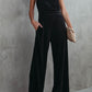 Black Button Halter Neck Keyhole Back Ribbed Jumpsuit