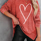 Red Heart Shaped Waffle Knit High Low Long Sleeve Top