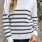 Striped Turtleneck Long Sleeve Sweater with Buttons
