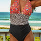 Retro Floral Leopard Stripes Deep V Neck One-piece Swimwear