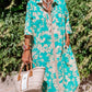 Sky Blue Floral Print Button-up Half Sleeve Maxi Dress
