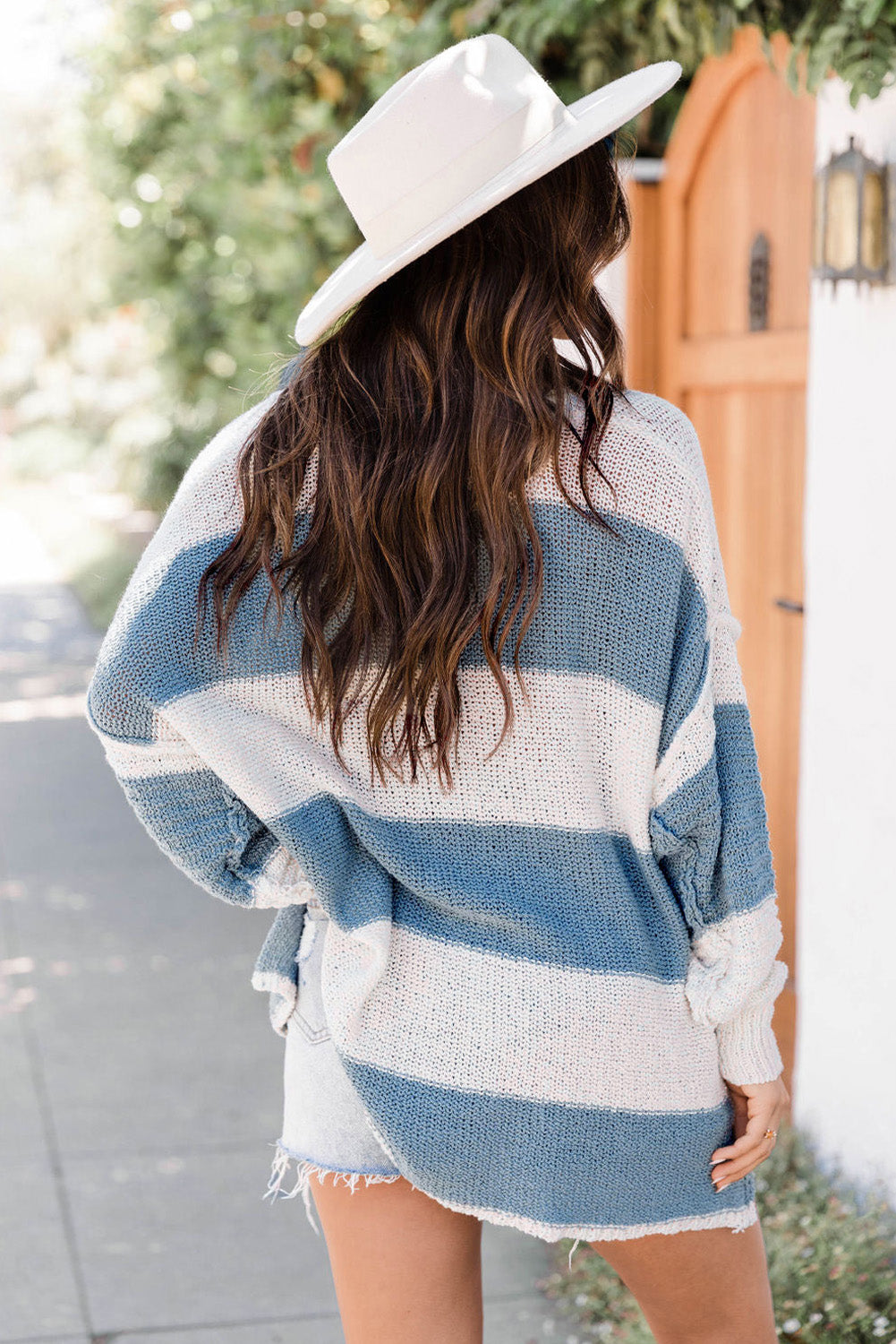 Stripe Oversized Striped Henley Sweater