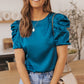 Ruched Puff Short Sleeve Satin Blouse