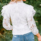 White Mock Neck Ruffled Long Sleeve Lace Top