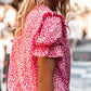 Pink Abstract Print Buttoned Ruffle Sleeve Shirt
