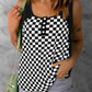 Black Plaid Patchwork Buttoned U Neck Tank Top