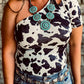 One Shoulder Cow Print Cut out Short Sleeve Top