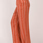 Orange Striped Shirred High Waist Straight Leg Pants