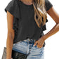 Black Ribbed Knit Ruffled Short Sleeve T Shirt