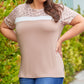 Khaki Leopard Yoke Color Block Plus Size Top