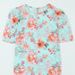 Sky Blue Floral Print Short Puff Sleeves Top