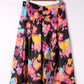 Black Abstract Floral Print Pleated Slit Skirt